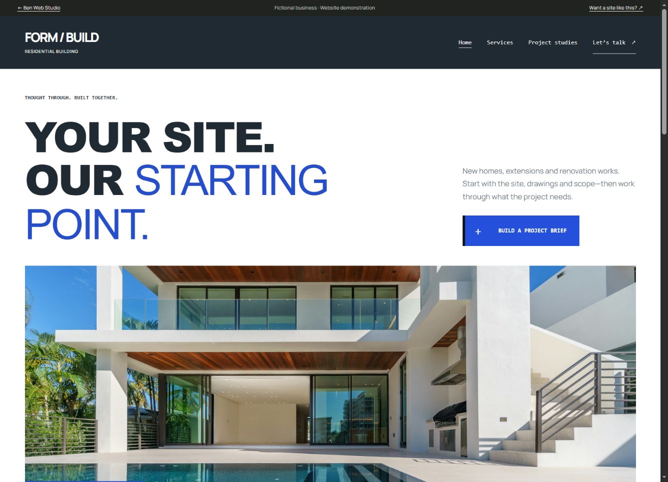 Form / Build, a fictional builder website designed by Ben Web Studio