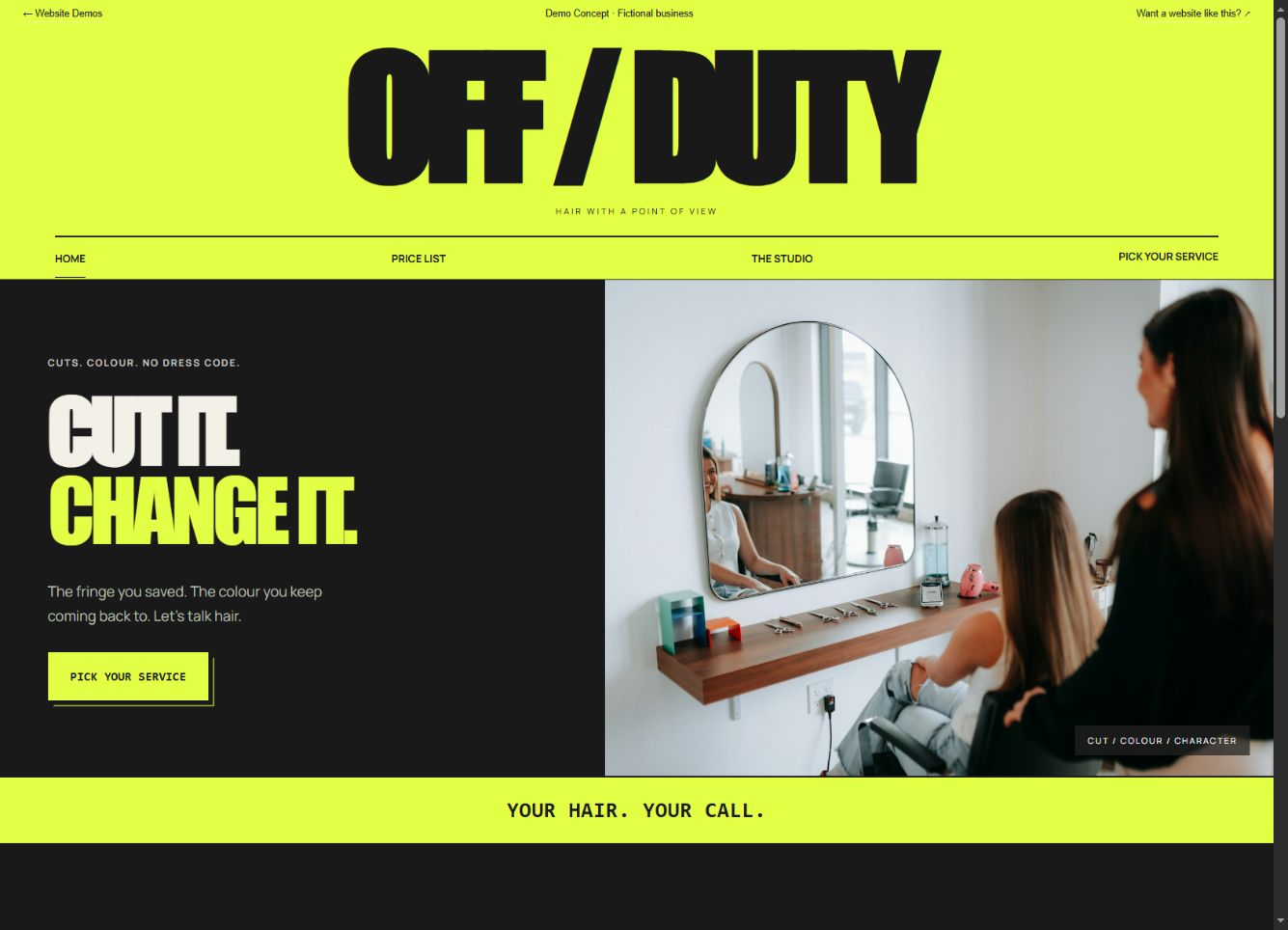 OFF / DUTY desktop website demo