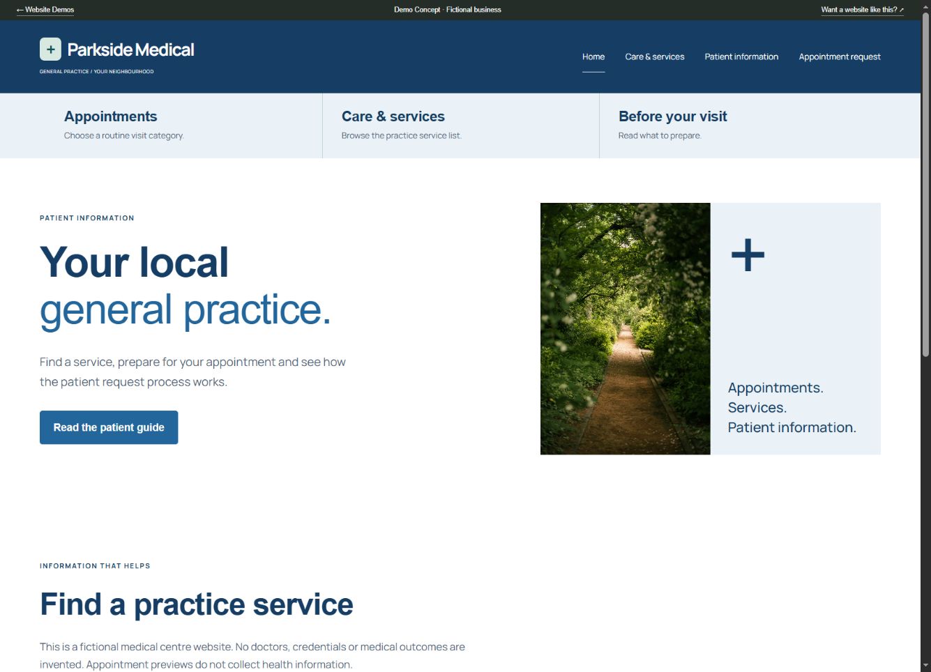 Parkside Medical desktop website demo